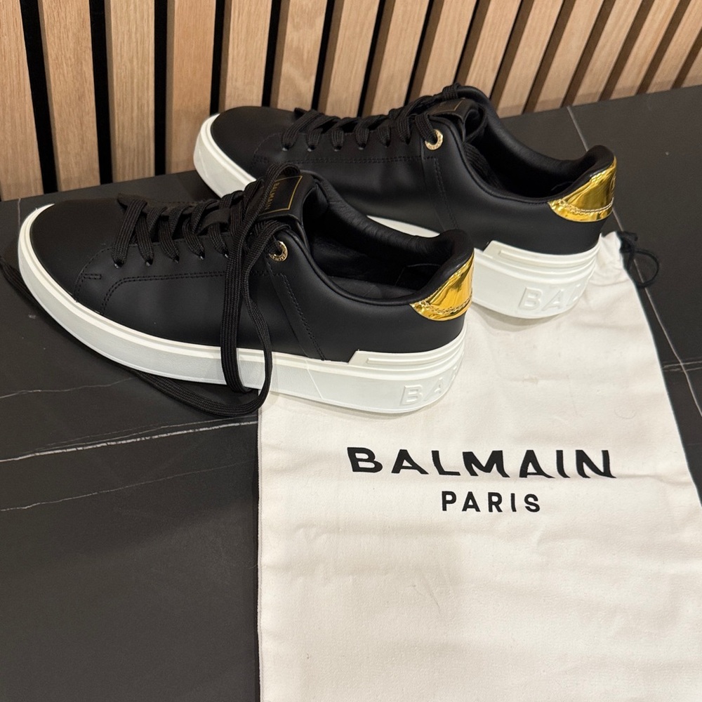 Balmain Black and Gold Accent Sneakers B-Court Flip sneakers in calfskin - Picture 11 of 16